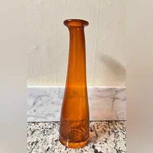 Vintage MCM Burnt Orange Glass Bud Vase 9.75” Weighted Clear Sham Base